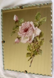 Hand Painted Roses on Scalloped edged Mirror - Postage is included Australia Wide