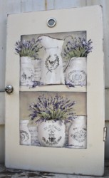 Original Painting on a rescued cupboard door - French Containers of Lavender - Postage is included Australia wide