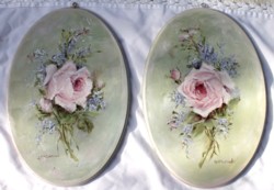Pair of Hand Painted Plaques - Single Rose Stems - Postage is included Australia Wide
