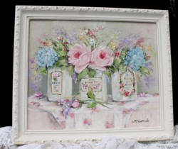 Original Painting - Vintage Bottles & Blooms - Postage is included in the price Australia wide