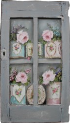 Original Painting on a rescued cupboard door - Vintage Tin Collection - Postage is included Australia wide