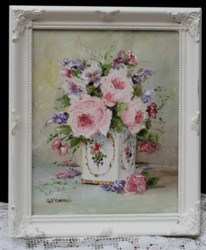 Original Painting - Roses & Blooms in a Vintage Tin - Postage is included in the price Australia wide