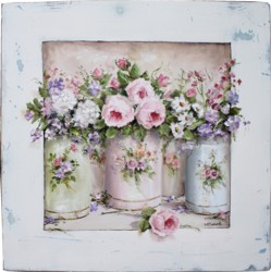 Original Painting - Enamel Containers and Flowers - Postage is included in the price Australia wide