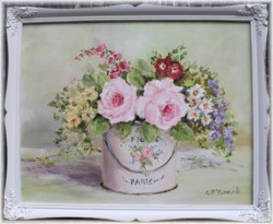 Original Painting - Flowers in a French Pail - Postage is included in the price Australia wide
