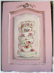 Original Painting on a Timber Panel - Stacked Tea Cups - Postage is included Australia wide
