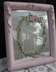 Hand Painted Floral design on a Pink Mirror - Postage is included Australia Wide