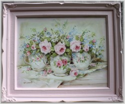 Original Painting - Flower Arrangement in Tea Cups - Postage is included in the price Australia wide