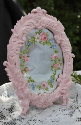 Hand Painted Flower design on a ornate pink mirror - Postage is included Australia Wide