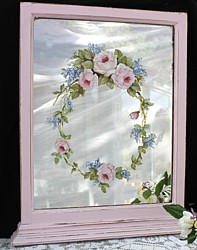 Hand Painted Floral design on a Pink Timber Mirror - Postage is included Australia Wide