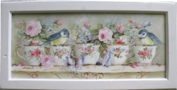 Original Painting - Birds, Butterflies and Tea Cups - Postage is included in the price Australia wide