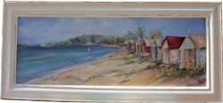 SOLD-Original Painting - Morning Light Beach Huts - Postage is included in the price Australia wide