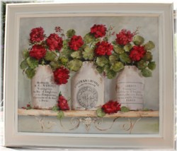 Mixed Media/Original Painting - French Mustard Pots & Geraniums - Postage is included in the price Australia wide