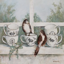 Original Painting on Panel - French Birds on the Window Sill - SOLD OUT