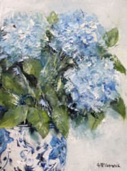 Original Painting on Canvas - Blue & White with Hydrangeas - 23 x 30cm