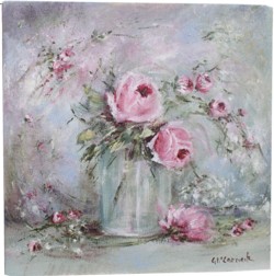 Original Painting on Canvas - Glass Vase of Roses - Postage is included Australia Wide