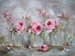 Original Painting on Canvas - Glass Vases and Flowers - Postage is included Australia Wide