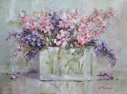 Original Painting on Canvas - Stocks in a Glass Vase - Postage is included Australia Wide