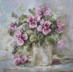 Original Painting on Canvas - Pansies in a Jar - Postage is included Australia Wide