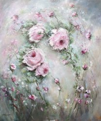 Original Painting on Canvas - Pink Roses in the Wind - Postage is included Australia Wide