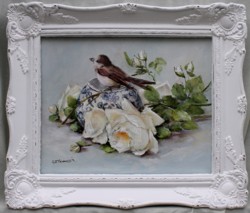 Original Painting - Bird & Roses - Postage is included in the price Australia wide