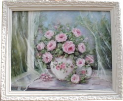 Original Painting - Roses in The Window - Postage is included Australia Wide