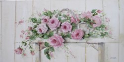 Original Painting on Canvas - Roses on a Rustic Stool - Postage is included Australia Wide