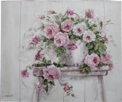 Original Painting on Canvas - Roses in an Old Tin Pail - Postage is included Australia Wide