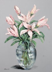 Original Painting on Panel - Lilies on Grey background