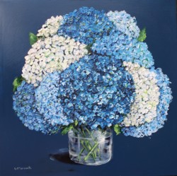 Original Painting on Panel - Blue Hydrangeas in a Glass Vase - postage included Australia wide