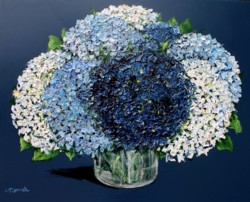 Original Painting on Panel - Burst of Hydrangeas on Dark blue - Postage included Australia wide