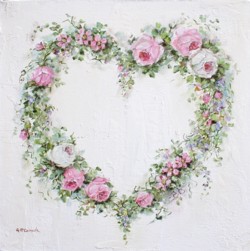 Original Painting on Canvas - Roses & Flowers Heart Wreath - Postage is included Australia Wide