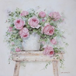 Original Painting on Canvas - Flowers on a Stool - Postage is included Australia Wide