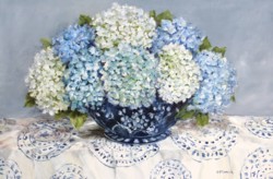 Original Painting on Panel - Hydrangeas on patterned fabric - Postage included Australia wide