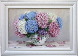 Original Painting - Hydrangeas on Florals - Postage is included in the price Australia wide