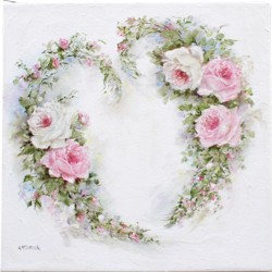 Original Painting on Canvas - Rosy Heart Wreath - Postage is included Australia Wide