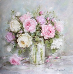 Original Painting on wood painting panel - Garden Roses in a Jar - Postage is included Australia Wide