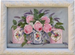 Original Painting - Roses & Lavenders in a Tea Caddy