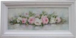 Original Painting - Long framed Assorted Laying Roses -Postage is included Australia Wide