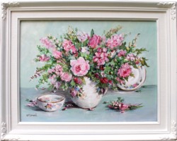 Original Painting - Cottage Flowers & China - Postage is included in the price Australia wide