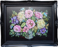 Original Painting - Flowers on Black - FREE delivery included Australia wide only