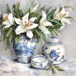 Ready to hang Print - Lilies in Blue & White (29 x 29cm) FREE POSTAGE Australia wide