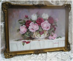 Original Painting-Stunning Assorted Roses in a Bowl-POSTAGE is included Australia wide