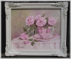 Original Painting- Rosy Cup & Saucer - FREE POSTAGE Australia wide