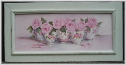 Original Painting-China Tea Cups and Roses-FREE POSTAGE AUSTRALIA WIDE