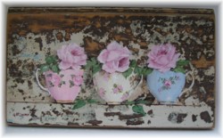 Original Painting on Chippy Panel - Tea Cups & Roses Trio - Postage is included Australia wide