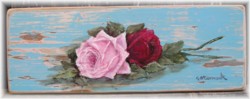 Hand Painted - Pair of Roses on Chippy Timber - Postage is included Australia wide