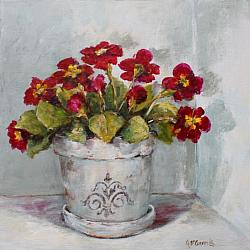 Original Painting on Canvas - Pot of Primulas - Postage included Aus wide