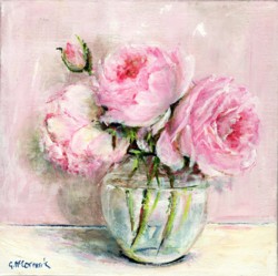 Original Painting on Canvas - Roses in a Glass Bowl - 20 x 20cm series