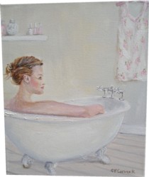 Original Whimsical Painting - Soaking in the Bath - Postage is included Australia Wide