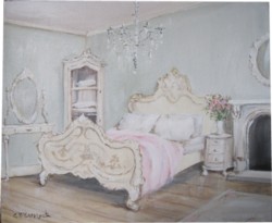 Original Whimsical Painting - The French Bedroom  - Postage is included Australia Wide